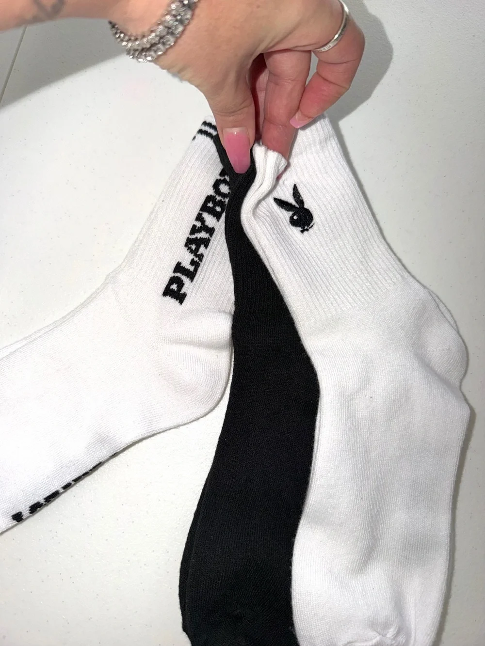 Playboy Men's Crew Socks - Black & White (3-Pack)